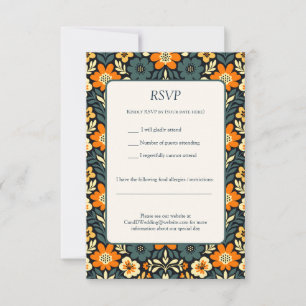 Modern Teal and Orange Floral Design RSVP Card