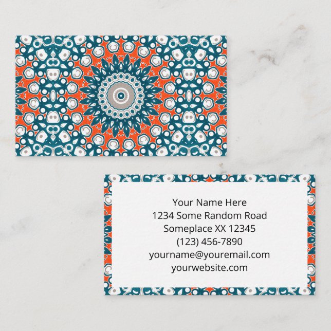 Modern Teal and Orange Mandala Pattern Business Card (Front/Back)