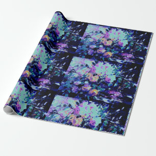 Modern teal and purple watercolor Floral pattern Wrapping Paper