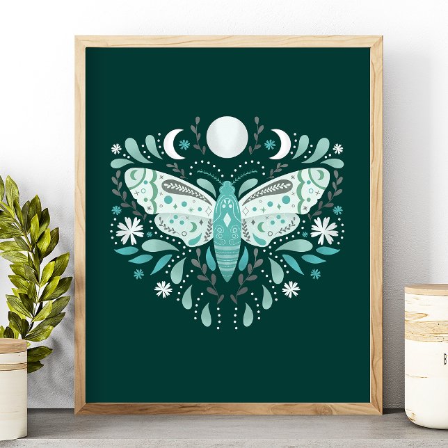 Modern Teal And White Abstract Moth Illustration Poster (Creator Uploaded)