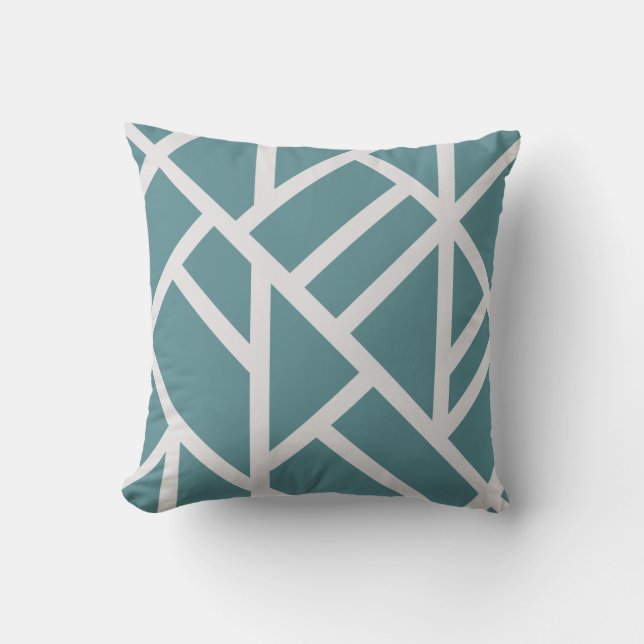 Modern Teal and White Abstract Stripes Cushion (Front)
