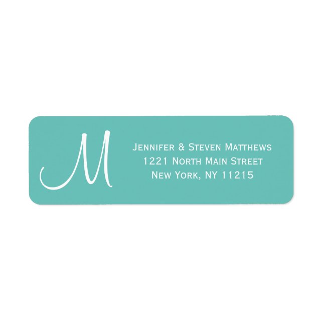 Modern Teal and White Monogram Names Return Address Label (Front)
