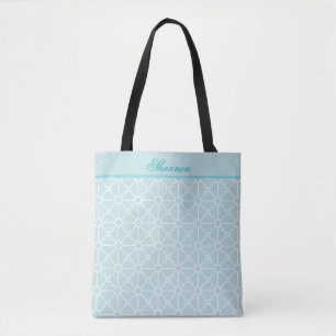 Modern Teal and White Personalised Pattern Tote Bag