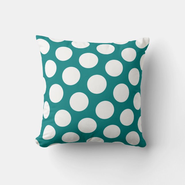 Modern Teal and  White Polka Dot Cushion (Front)