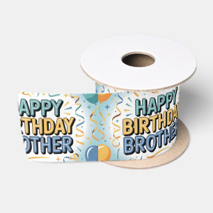 Modern Teal and Yellow "HAPPY BIRTHDAY BROTHER" Satin Ribbon