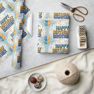 Modern Teal and Yellow "HAPPY BIRTHDAY BROTHER" Wrapping Paper