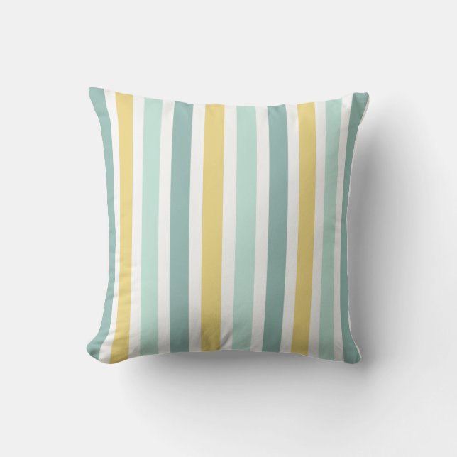 Modern Teal Aqua Gold Stripes Pattern Cushion (Front)