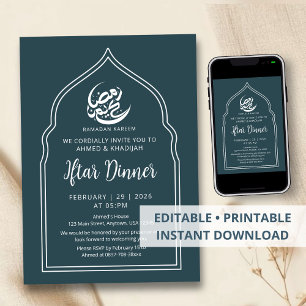 Modern Teal Arch Ramadan Iftar Dinner Invitation