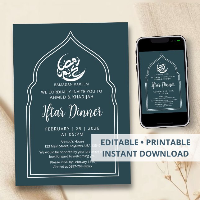 Modern Teal Arch Ramadan Iftar Dinner Invitation (Creator Uploaded)