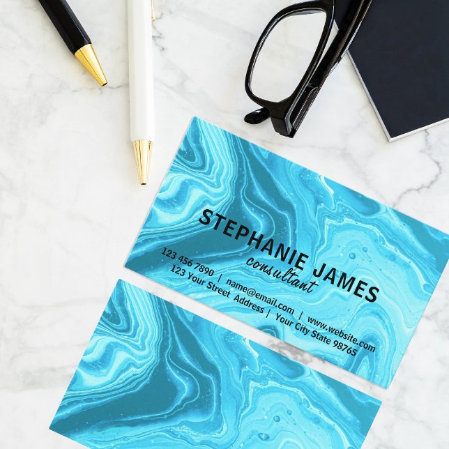 Modern Teal Art Fluid Marble Paint Professional Business Card (Creator Uploaded)