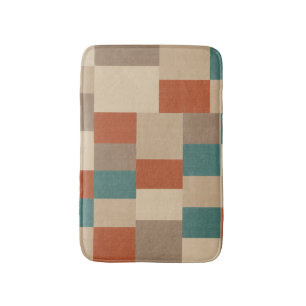 Modern Teal & Beige Geometric Blocks Bath Mat