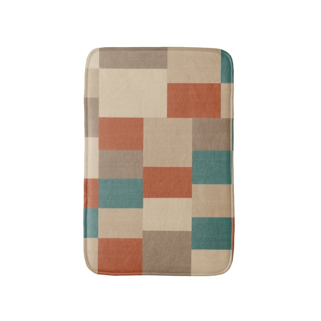 Modern Teal & Beige Geometric Blocks Bath Mat (Front Vertical)