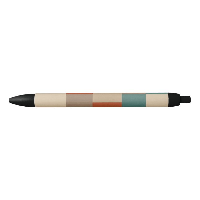 Modern Teal & Beige Geometric Blocks Black Ink Pen (Front)