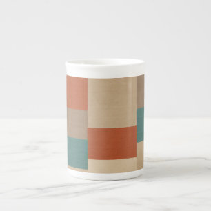 Modern Teal & Beige Geometric Blocks Bone China Mug
