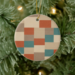Modern Teal & Beige Geometric Blocks Ceramic Ornament