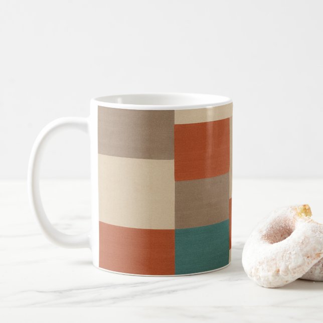 Modern Teal & Beige Geometric Blocks Coffee Mug (With Donut)