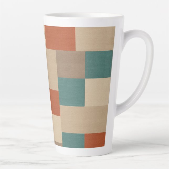 Modern Teal & Beige Geometric Blocks Latte Mug (Right)