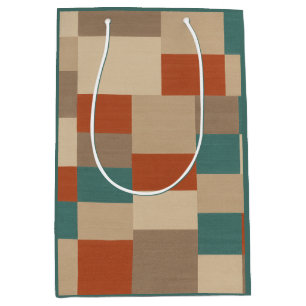 Modern Teal & Beige Geometric Blocks Medium Gift Bag