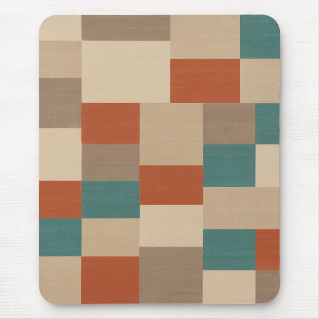 Modern Teal & Beige Geometric Blocks Mouse Pad (Front)