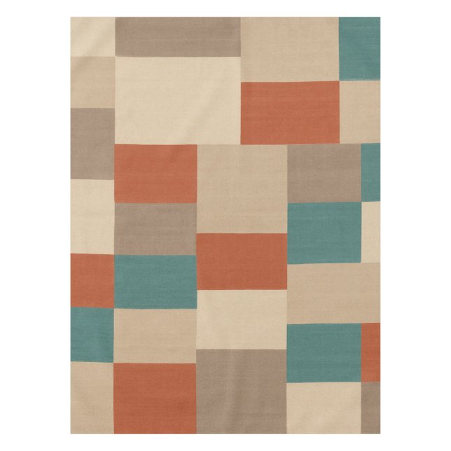 Modern Teal & Beige Geometric Blocks Tablecloth (Front)