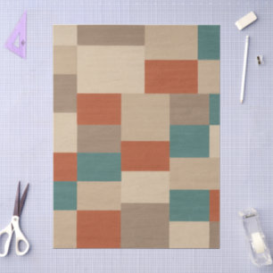 Modern Teal & Beige Geometric Blocks Tissue Paper