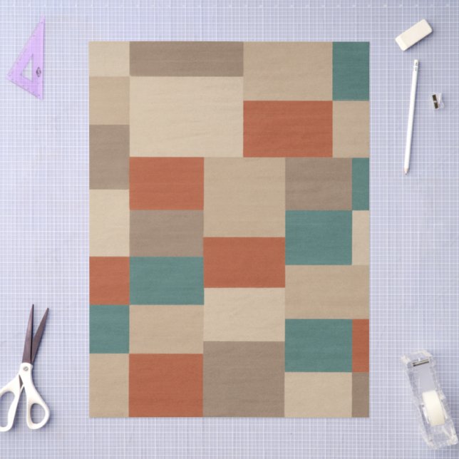 Modern Teal & Beige Geometric Blocks Tissue Paper (Craft)