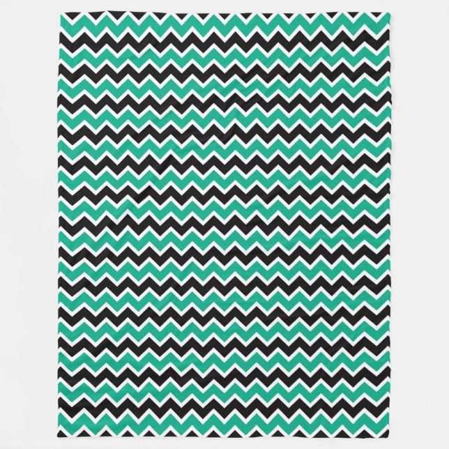 Modern Teal Black Chevron Pattern Fleece Blanket (Front)