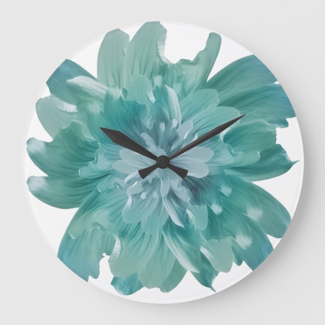 Modern Teal Bloom Artistic Wall Clock – Large Flor (Front)