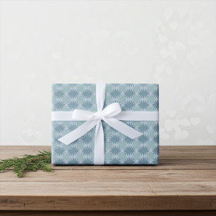 Modern Teal Blue and Summer Green Floral Pattern Wrapping Paper Sheet