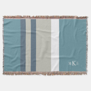 Modern Teal Blue and Tan Striped Personalised Throw Blanket