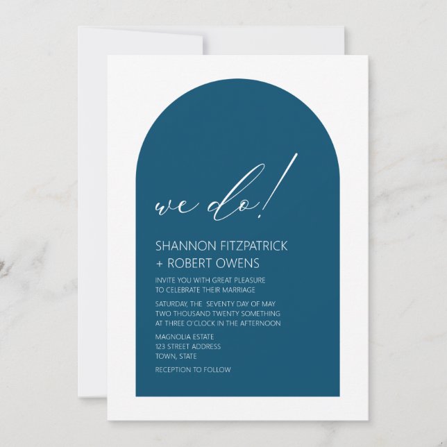 Modern Teal Blue Arch Invitation (Front)