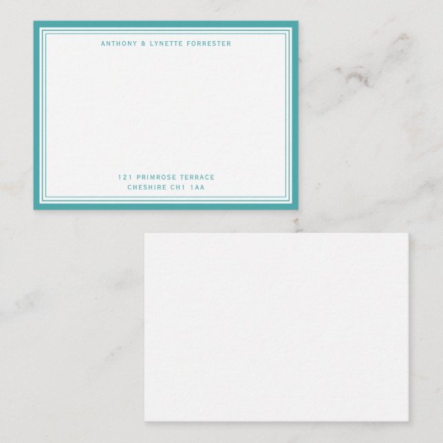 Modern Teal Blue Border Name & Address  Card (Front/Back)