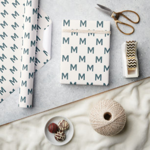 Modern Teal Blue custom monogram pattern elegant Wrapping Paper