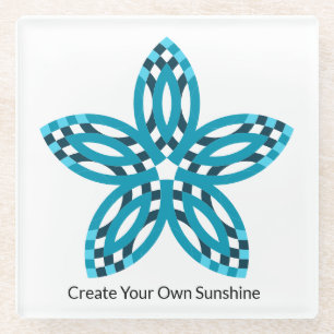 Modern Teal Blue Geometric Star Flower Custom Glass Coaster