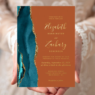Modern Teal Blue Gold Agate Rust Wedding