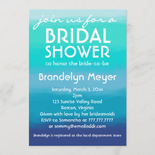 Modern Teal Blue Ocean Bridal Shower Invitations