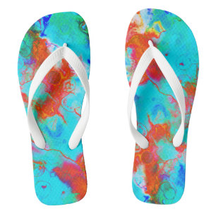 Modern Teal Blue Orange Watercolor Womens Thongs