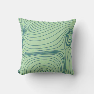 Modern Teal Blue Psychedelic Topographic Line Art Cushion