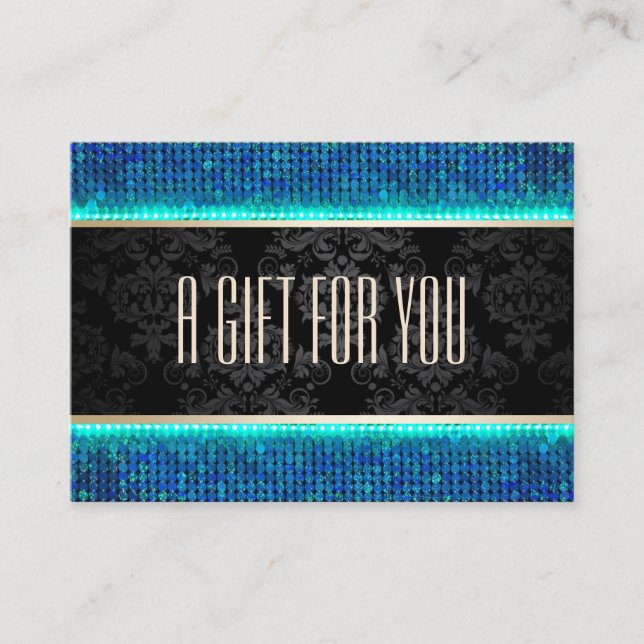 Modern Teal & Blue Sequin Gift Certificate (Front)