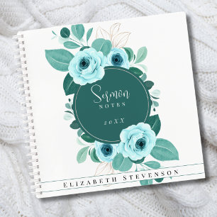 Modern Teal Blue Sermon Notes Custom Year & Name Notebook