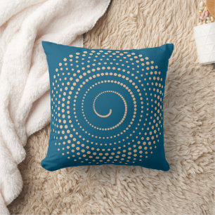 Modern Teal Blue Spiral Polka Dot Halftone Vortex Cushion