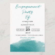 Modern Teal Blue Watercolor Scrip Engagement Party