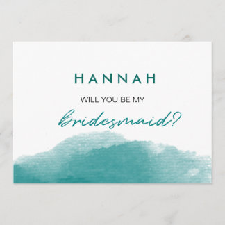 Modern Teal Blue Watercolor Script Bridesmaid Card