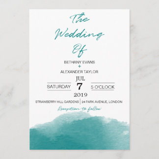 Modern Teal Blue Watercolor Script Wedding Invite