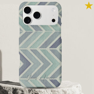 Modern Teal Blue Watercolor Zig Zag Custom Name 