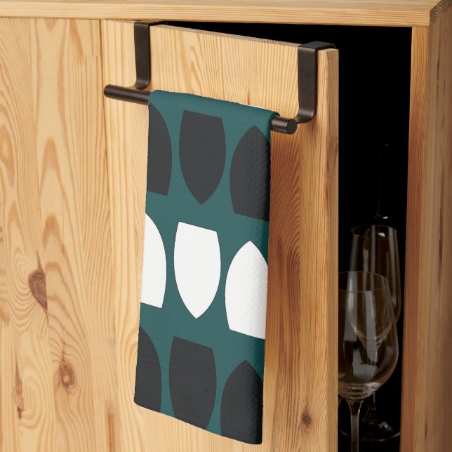 Modern Teal Blue White Black Geometric Tea Towel (Thirds Fold)