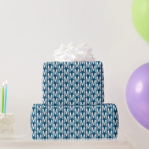 Modern teal blue white custom monogram birthday wrapping paper