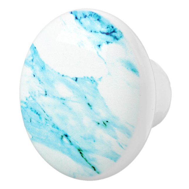 Modern Teal blue white marble pattern  Ceramic Knob (Right)