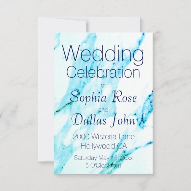 Modern Teal blue white marble pattern  Invitation (Front)