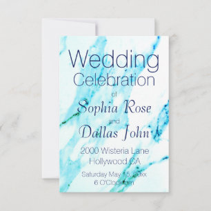 Modern Teal blue white marble pattern  Invitation